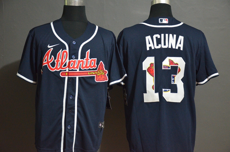 Men Atlanta Braves 13 Acuna blue Nike Game MLB Jerseys